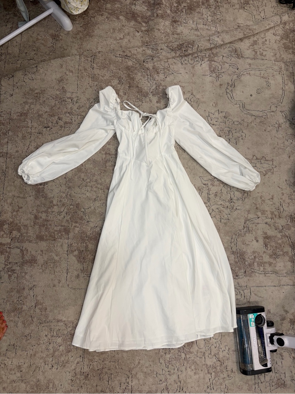 Women’s White Long Sleeve milkmaid Tie-Front Midi Dress